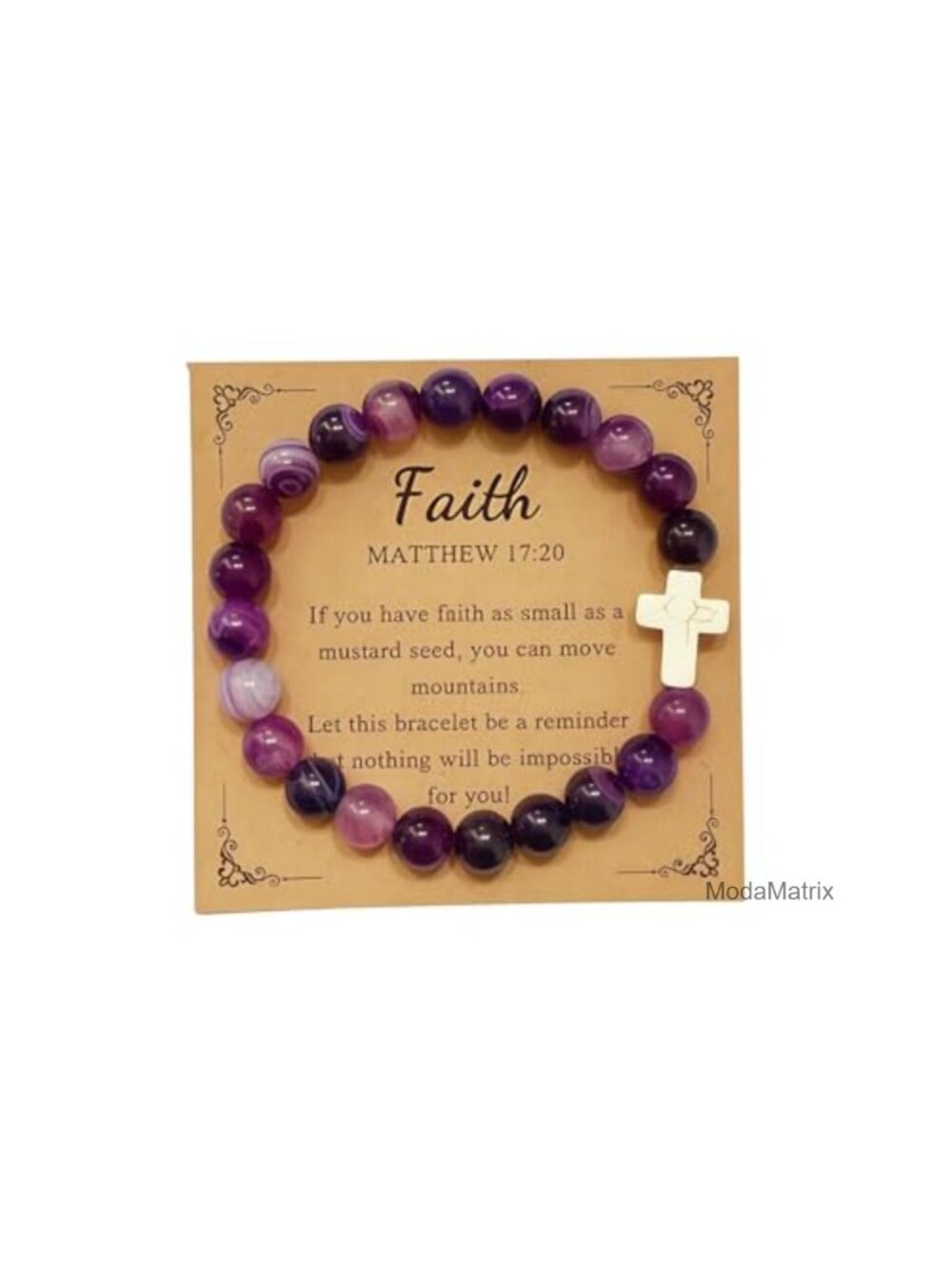 Natural Stone Beaded Cross Religious Bracelet Adjustable Elastic Christian